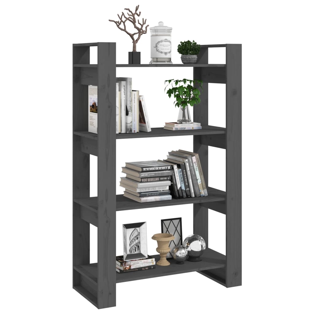 vidaXL Bibliotecă/Separator cameră, gri, 80x35x125 cm, lemn masiv pin vidaXL Bibliotecă/Separator cameră, gri, 80x35x125 cm, lemn masiv pin