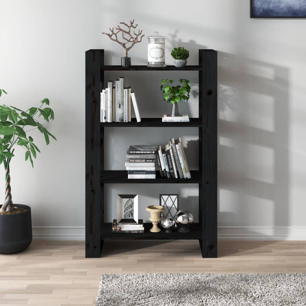 vidaXL Bibliotecă/Separator cameră negru 80x35x125 cm lemn masiv pin vidaXL Bibliotecă/Separator cameră negru 80x35x125 cm lemn masiv pin