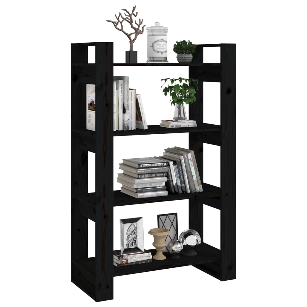vidaXL Bibliotecă/Separator cameră negru 80x35x125 cm lemn masiv pin vidaXL Bibliotecă/Separator cameră negru 80x35x125 cm lemn masiv pin
