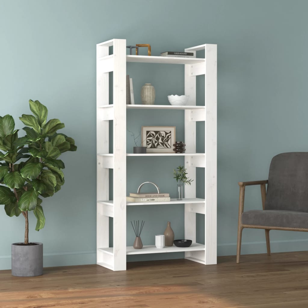 vidaXL Bibliotecă/Separator cameră, alb, 80x35x160 cm, lemn masiv pin