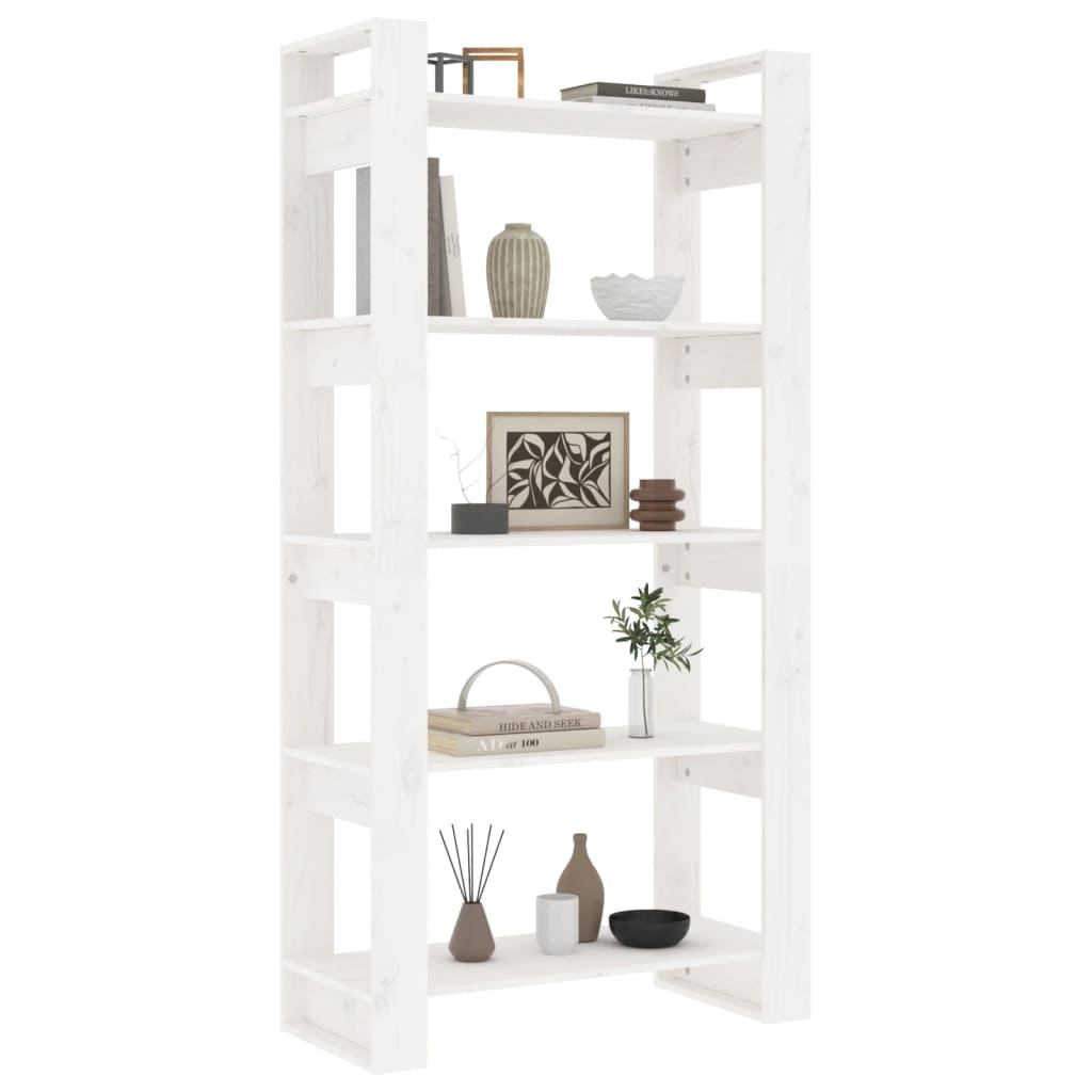 vidaXL Bibliotecă/Separator cameră, alb, 80x35x160 cm, lemn masiv pin