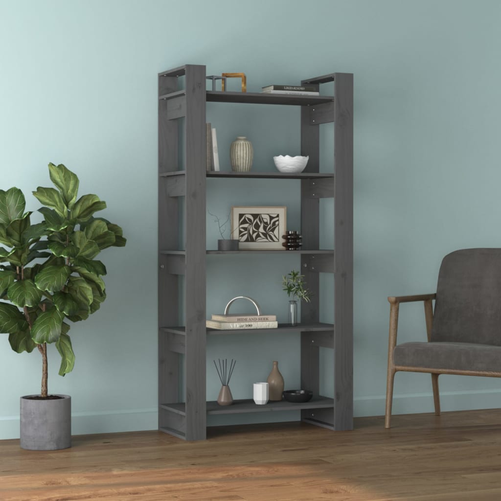 vidaXL Bibliotecă/Separator cameră, gri, 80x35x160 cm, lemn masiv pin vidaXL Bibliotecă/Separator cameră, gri, 80x35x160 cm, lemn masiv pin