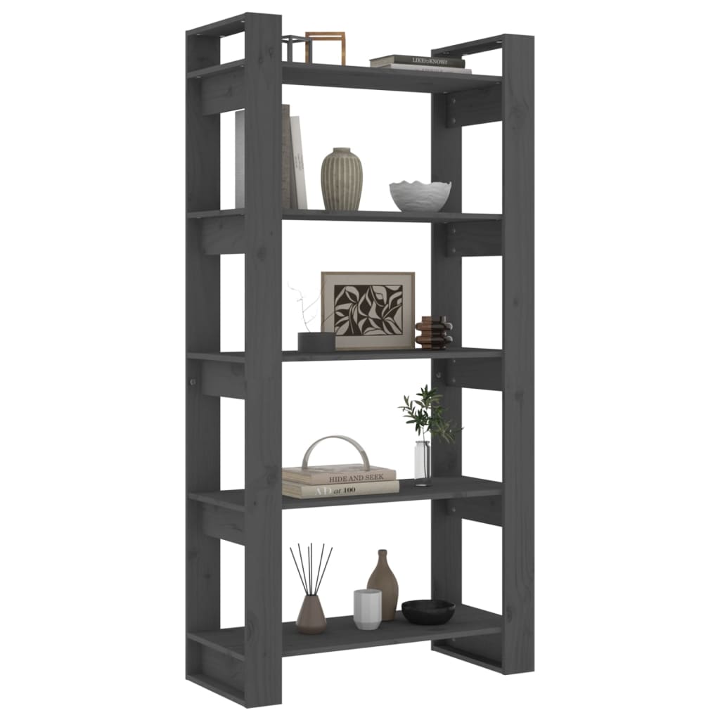 vidaXL Bibliotecă/Separator cameră, gri, 80x35x160 cm, lemn masiv pin vidaXL Bibliotecă/Separator cameră, gri, 80x35x160 cm, lemn masiv pin