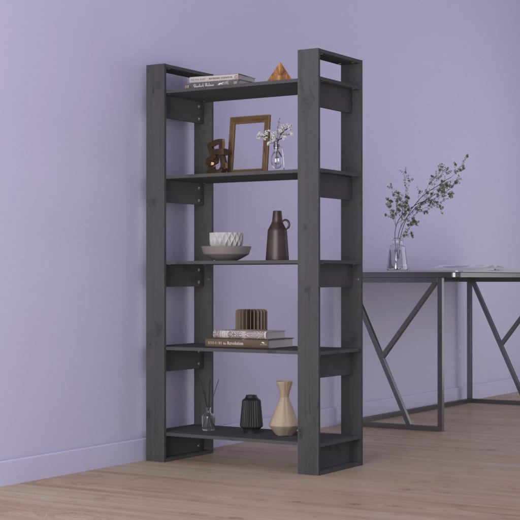 vidaXL Bibliotecă/Separator cameră, gri, 80x35x160 cm, lemn masiv pin vidaXL Bibliotecă/Separator cameră, gri, 80x35x160 cm, lemn masiv pin