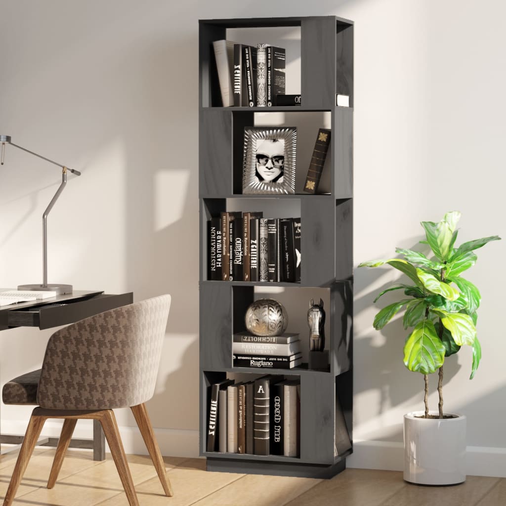 vidaXL Bibliotecă/Separator cameră, gri, 51x25x163,5 cm lemn masiv pin vidaXL Bibliotecă/Separator cameră, gri, 51x25x163,5 cm lemn masiv pin