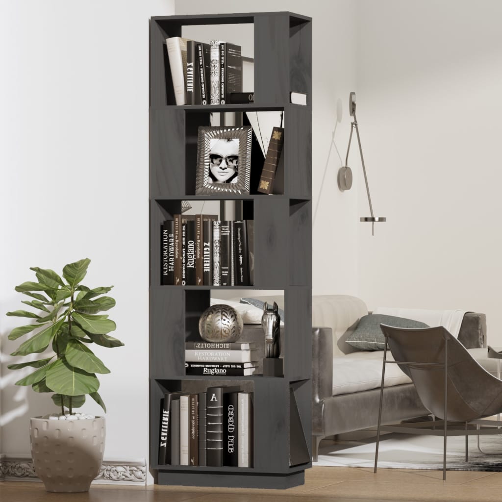 vidaXL Bibliotecă/Separator cameră, gri, 51x25x163,5 cm lemn masiv pin vidaXL Bibliotecă/Separator cameră, gri, 51x25x163,5 cm lemn masiv pin