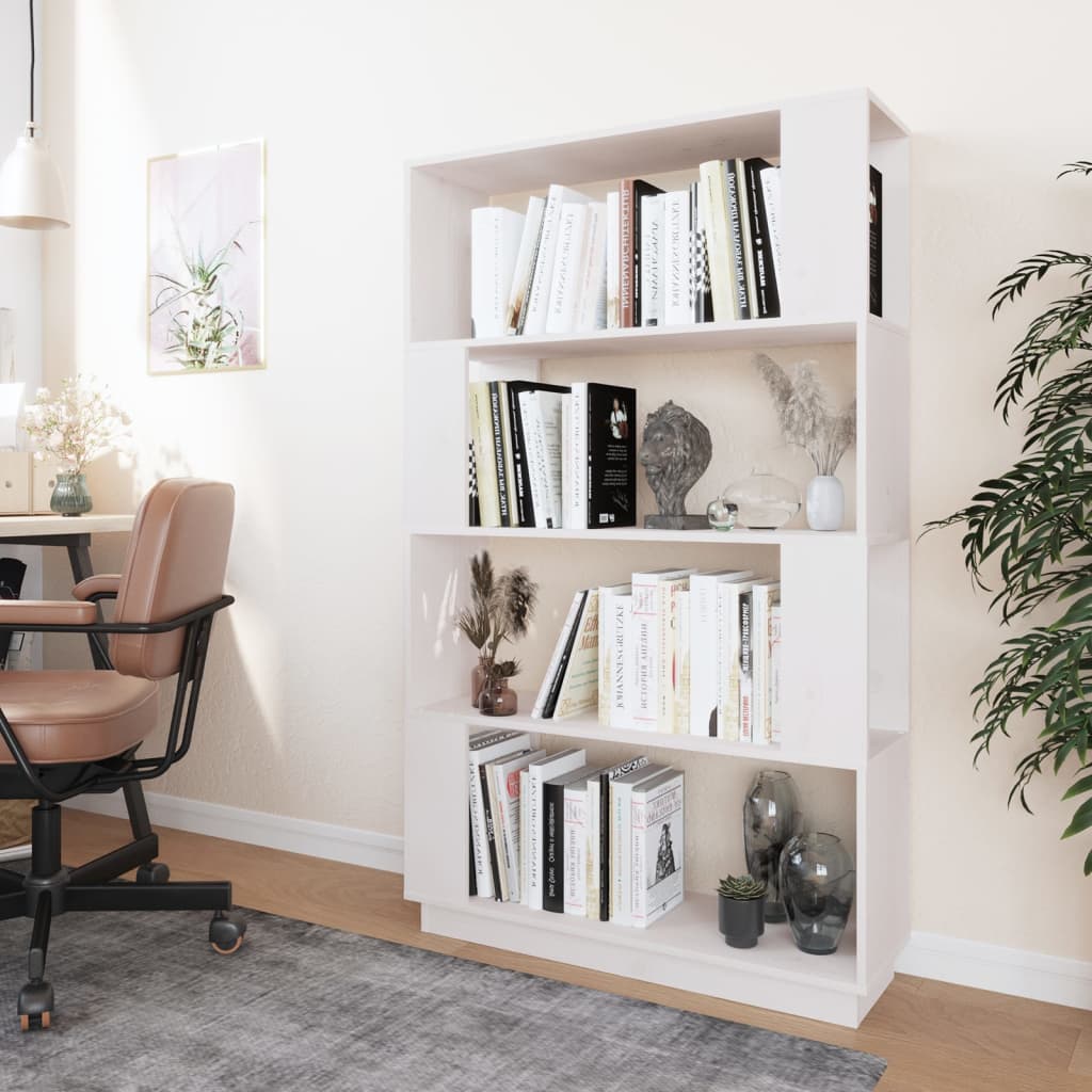 vidaXL Bibliotecă/Separator cameră, alb, 80x25x132 cm lemn masiv pin