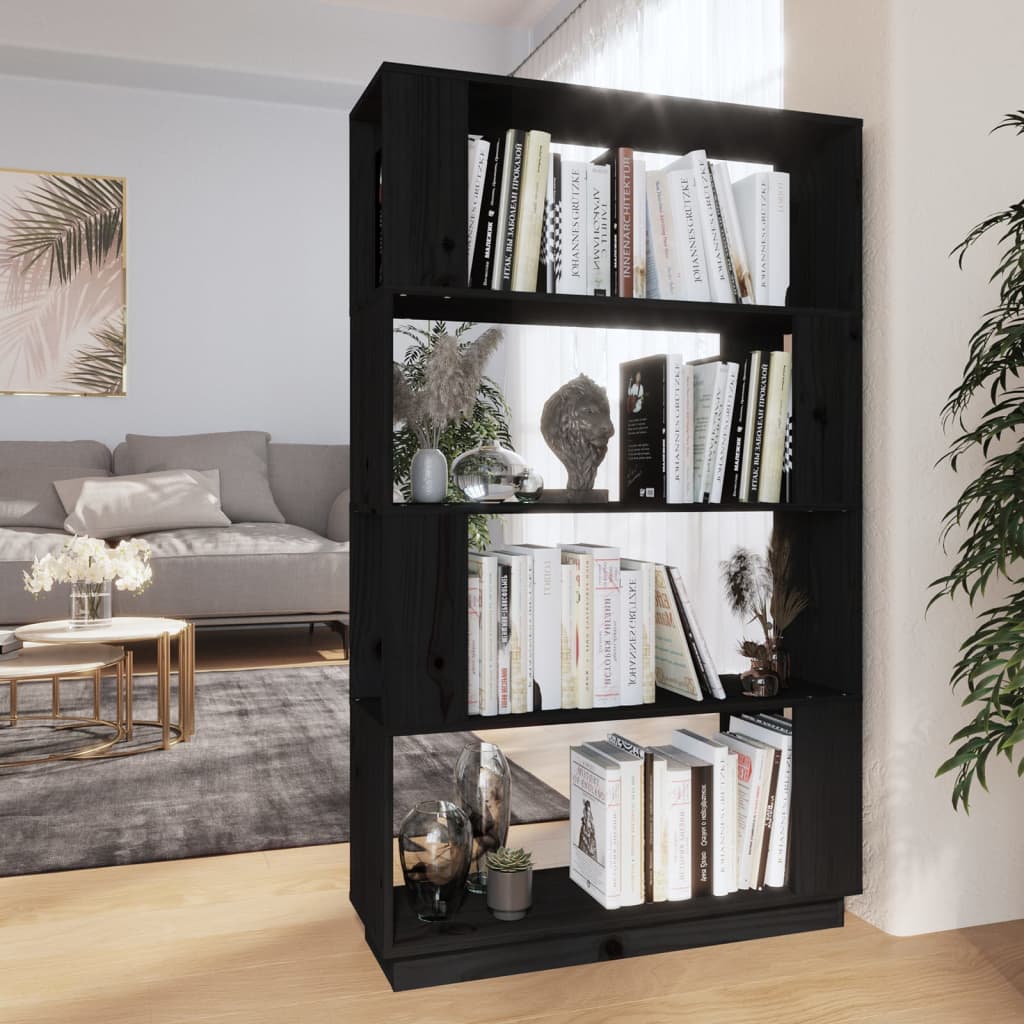 vidaXL Bibliotecă/Separator cameră, negru, 80x25x132 cm lemn masiv pin vidaXL Bibliotecă/Separator cameră, negru, 80x25x132 cm lemn masiv pin