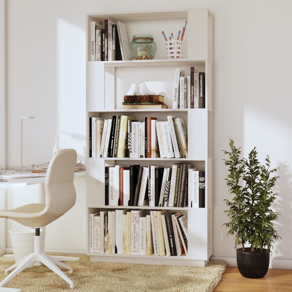 vidaXL Bibliotecă/Separator cameră, alb, 80x25x132 cm lemn masiv pin