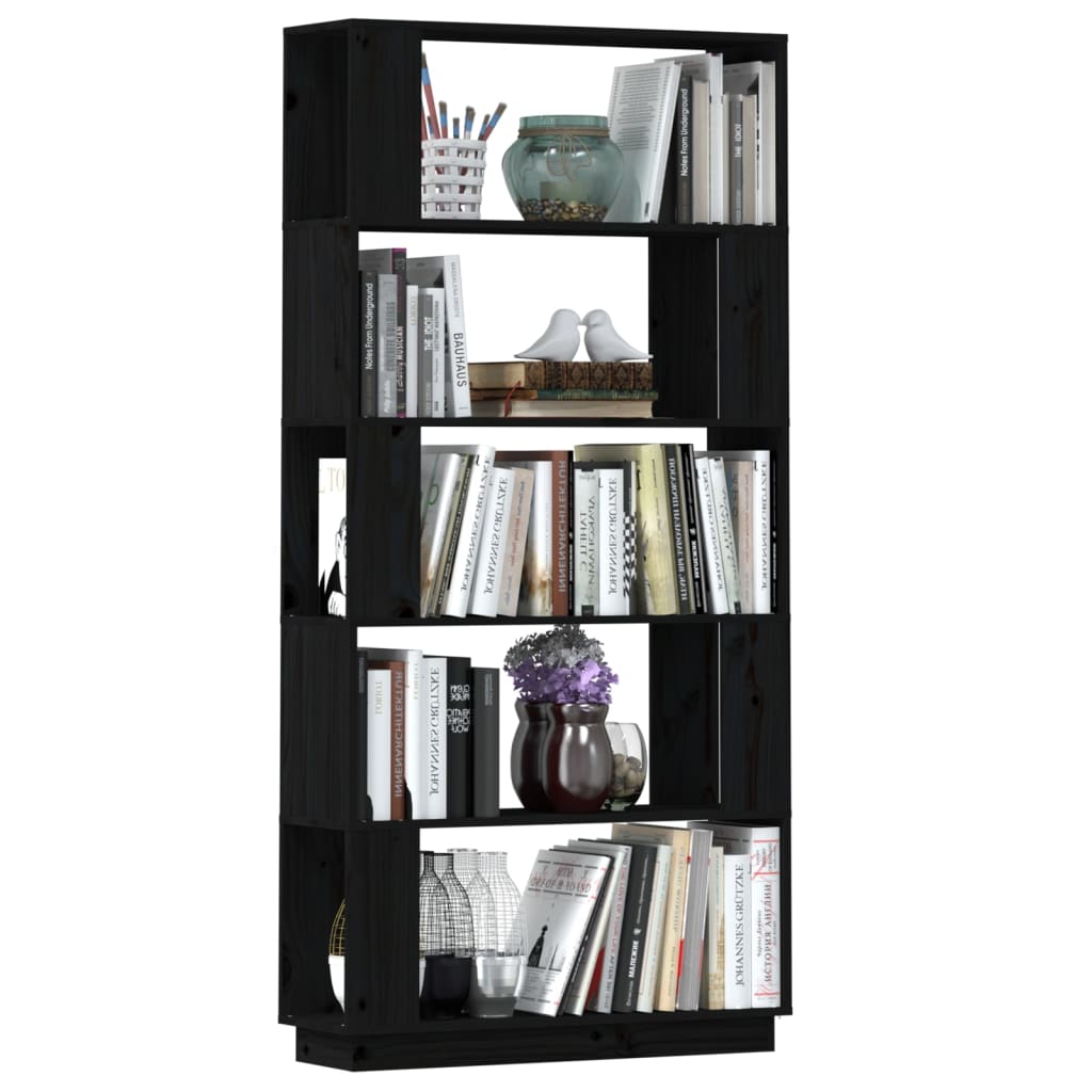 vidaXL Bibliotecă/Separator cameră negru 80x25x163,5 cm lemn masiv pin
