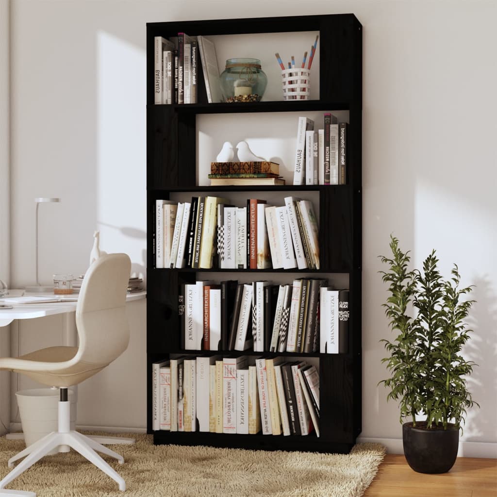 vidaXL Bibliotecă/Separator cameră negru 80x25x163,5 cm lemn masiv pin