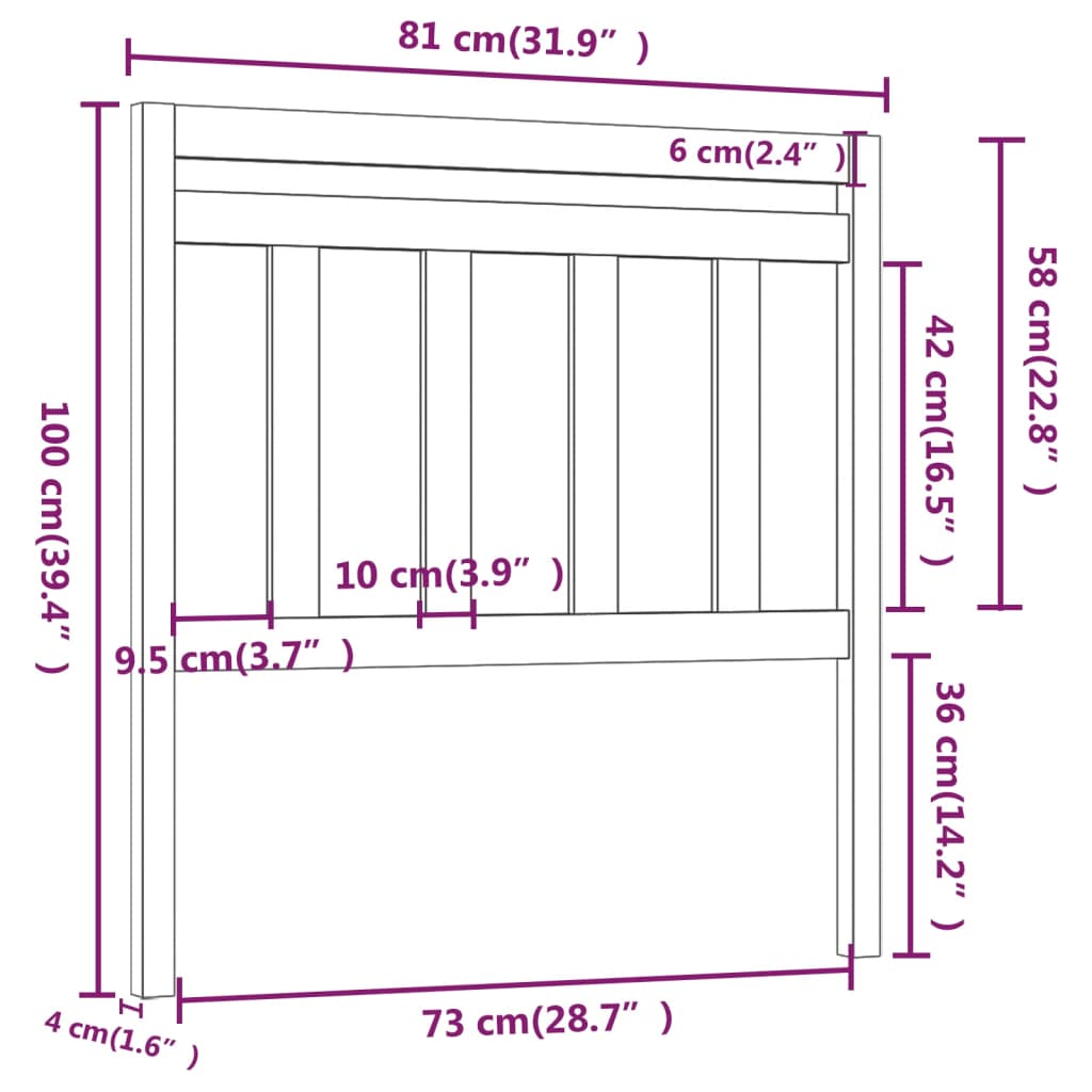 vidaXL Tăblie de pat, negru, 81x4x100 cm, lemn masiv de pin