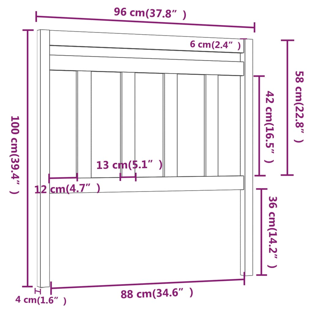 vidaXL Tăblie de pat, negru, 96x4x100 cm, lemn masiv de pin