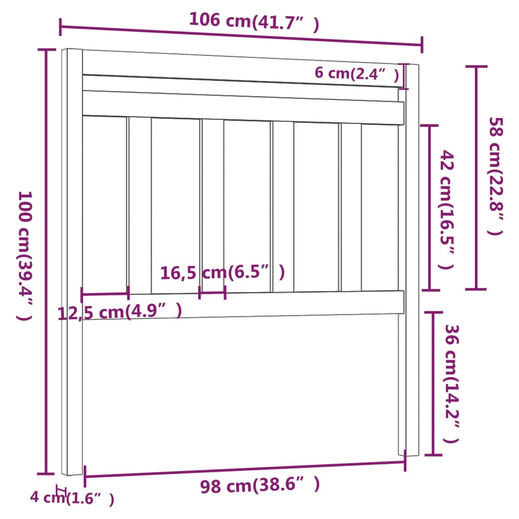 vidaXL Tăblie de pat, negru, 106x4x100 cm, lemn masiv de pin vidaXL Tăblie de pat, negru, 106x4x100 cm, lemn masiv de pin