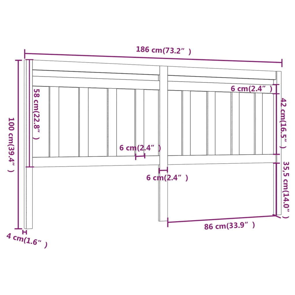 vidaXL Tăblie de pat, gri, 186x4x100 cm, lemn masiv de pin