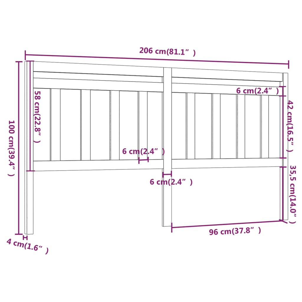 vidaXL Tăblie de pat, gri, 206x4x100 cm, lemn masiv de pin