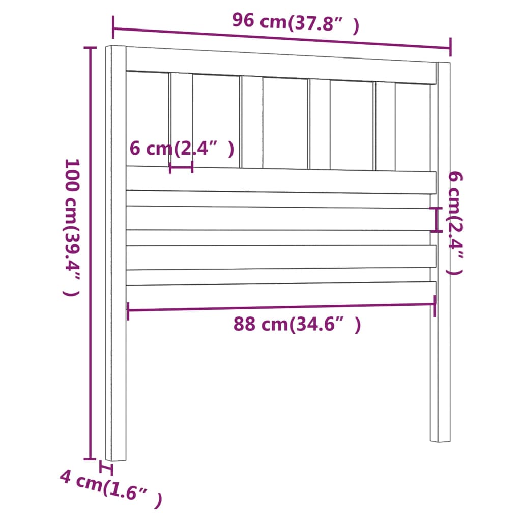 vidaXL Tăblie de pat, negru, 96x4x100 cm, lemn masiv de pin