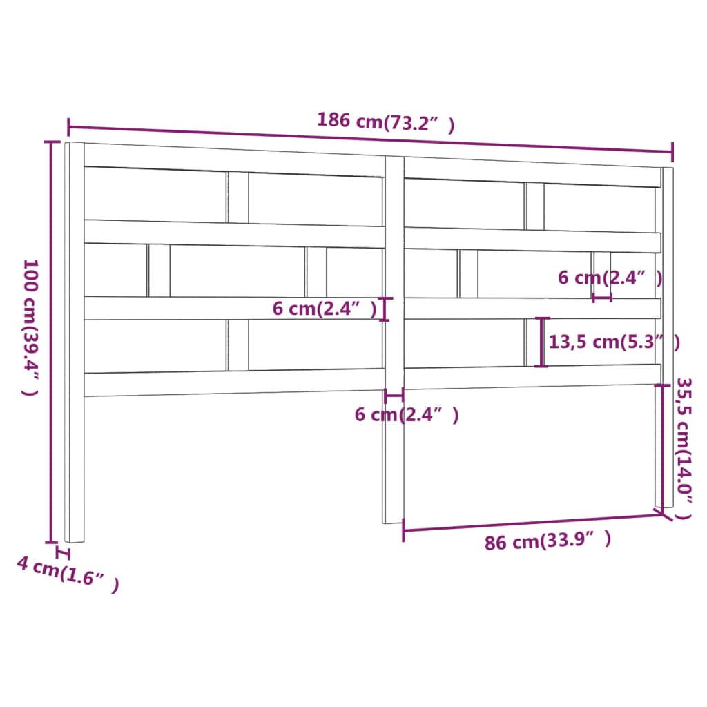 vidaXL Tăblie de pat, gri, 186x4x100 cm, lemn masiv de pin