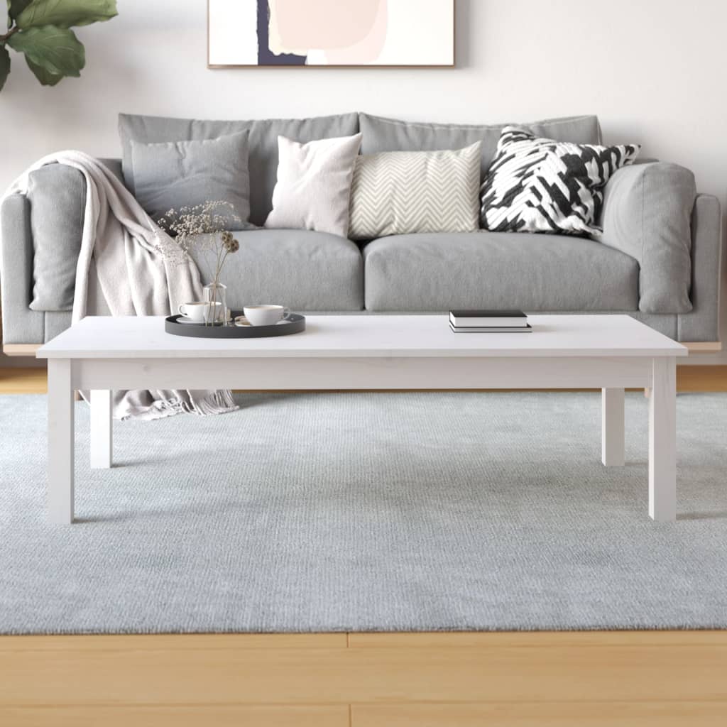 vidaXL Măsuță de cafea, alb, 110x50x30 cm, lemn masiv de pin