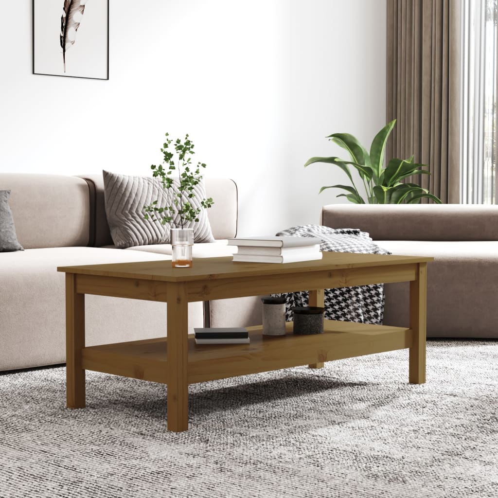 vidaXL Măsuță de cafea, maro miere, 110x50x40 cm, lemn masiv de pin vidaXL Măsuță de cafea, maro miere, 110x50x40 cm, lemn masiv de pin