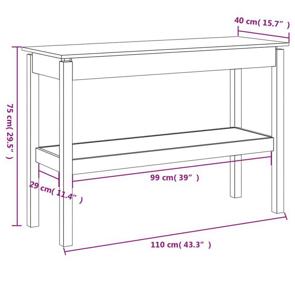 vidaXL Masă consolă, 110x40x75 cm, lemn masiv de pin vidaXL Masă consolă, 110x40x75 cm, lemn masiv de pin