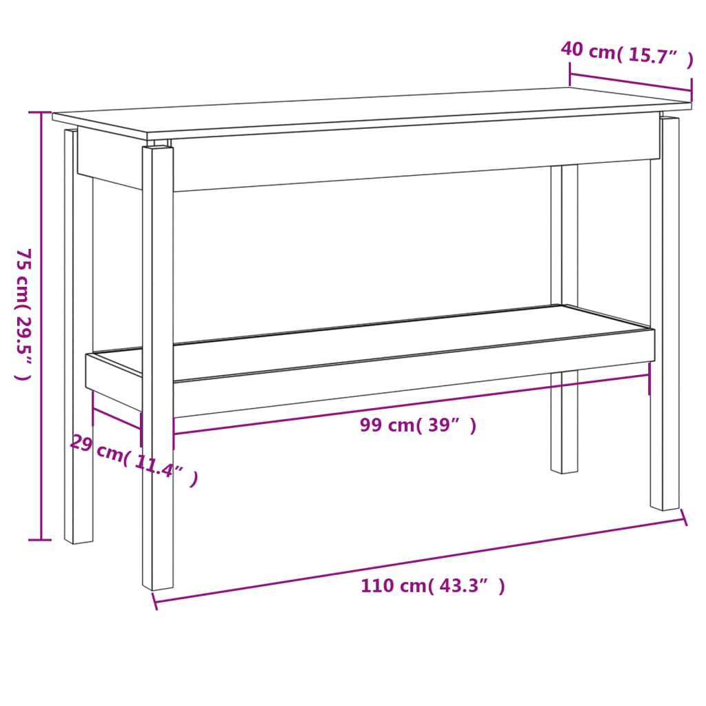 vidaXL Masă consolă, alb, 110x40x75 cm, lemn masiv de pin vidaXL Masă consolă, alb, 110x40x75 cm, lemn masiv de pin