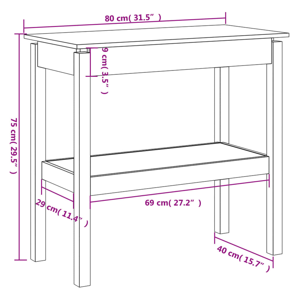 vidaXL Masă consolă, alb, 80x40x75 cm, lemn masiv de pin vidaXL Masă consolă, alb, 80x40x75 cm, lemn masiv de pin