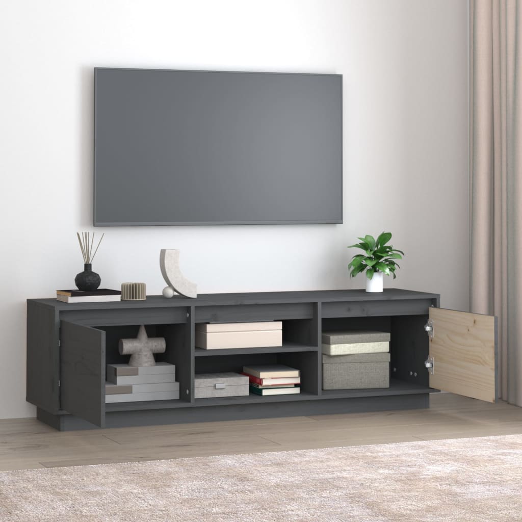 vidaXL Comodă TV, gri, 140x35x40 cm, lemn masiv de pin vidaXL Comodă TV, gri, 140x35x40 cm, lemn masiv de pin