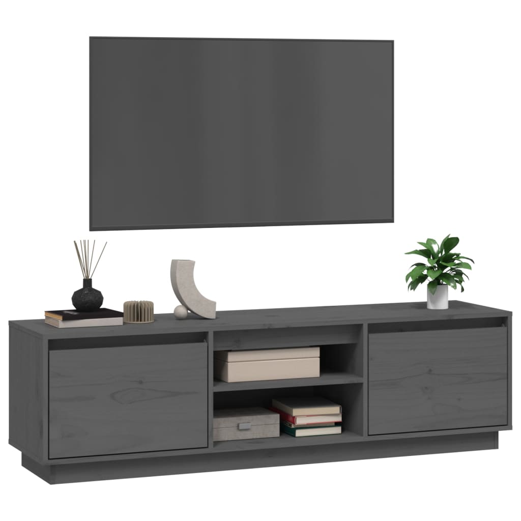vidaXL Comodă TV, gri, 140x35x40 cm, lemn masiv de pin vidaXL Comodă TV, gri, 140x35x40 cm, lemn masiv de pin