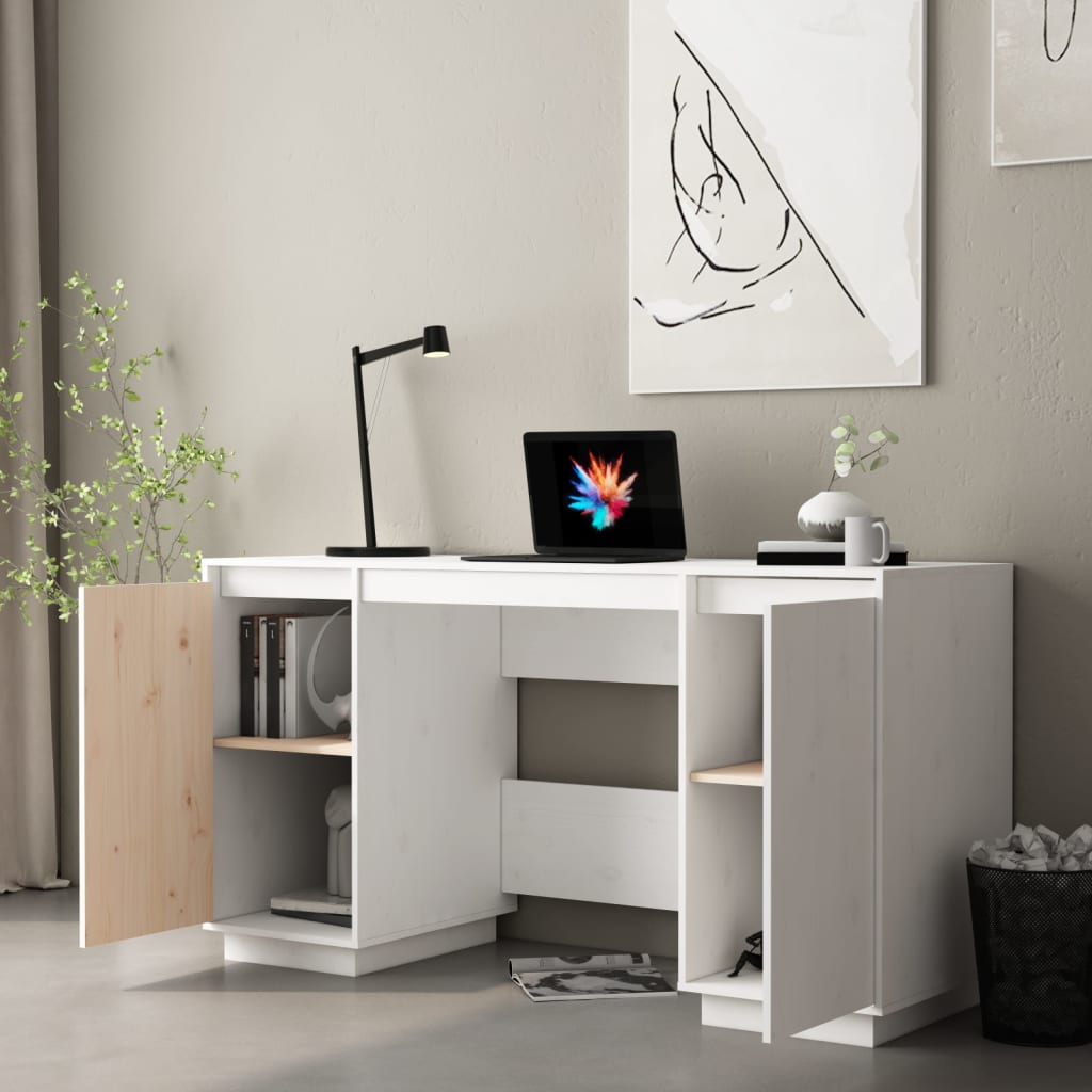 vidaXL Birou, alb, 140x50x75 cm, lemn masiv de pin