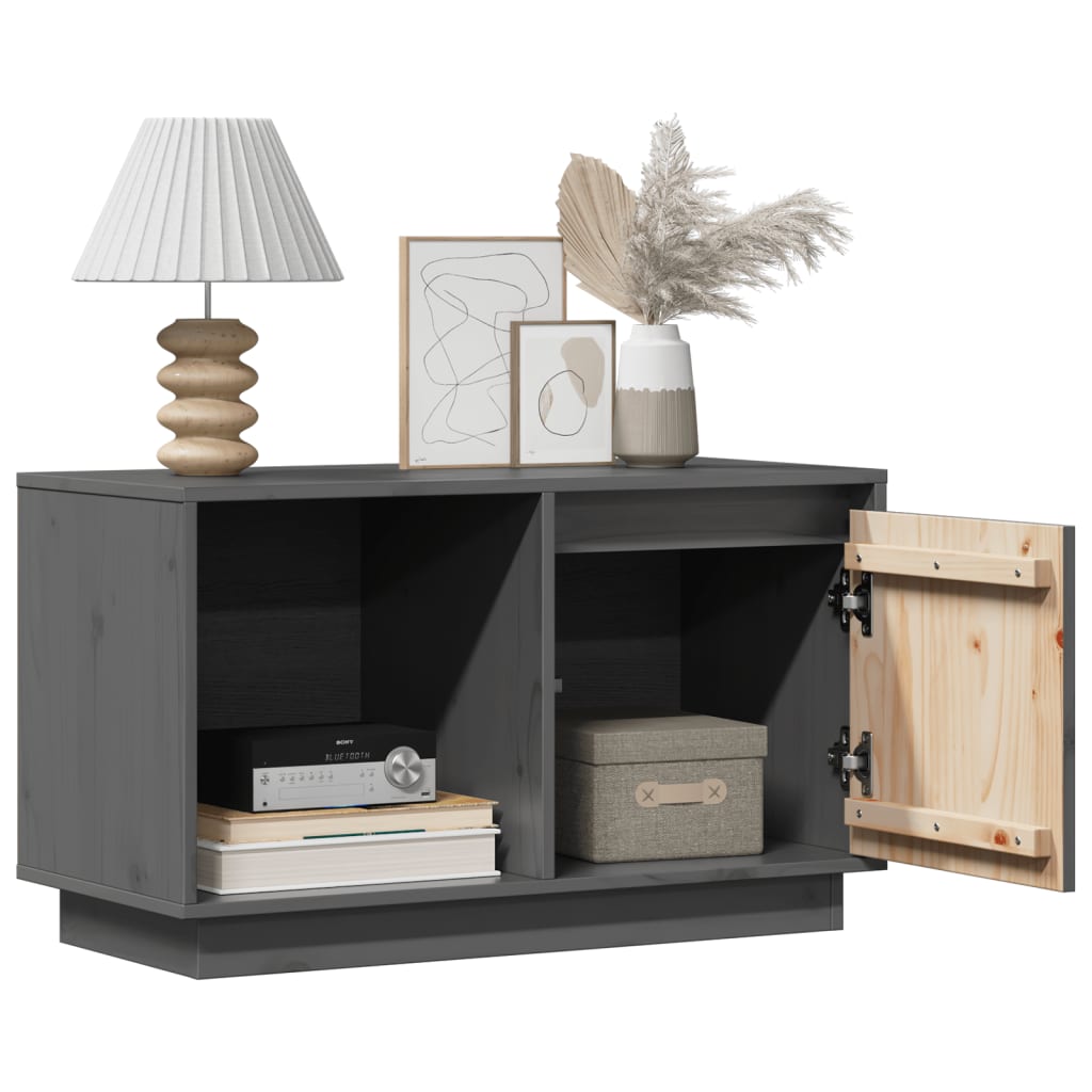 vidaXL Comodă TV, gri, 74x35x44 cm, lemn masiv de pin vidaXL Comodă TV, gri, 74x35x44 cm, lemn masiv de pin