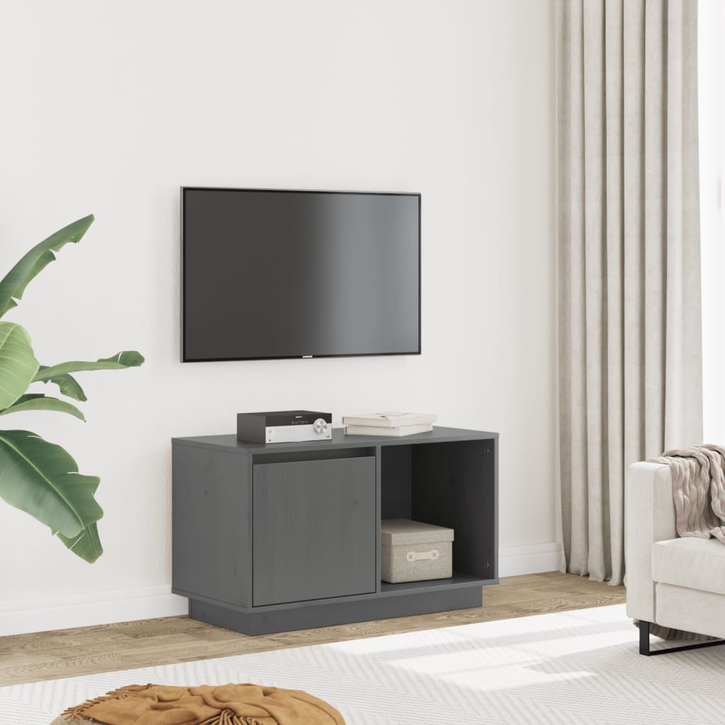 vidaXL Comodă TV, gri, 74x35x44 cm, lemn masiv de pin vidaXL Comodă TV, gri, 74x35x44 cm, lemn masiv de pin