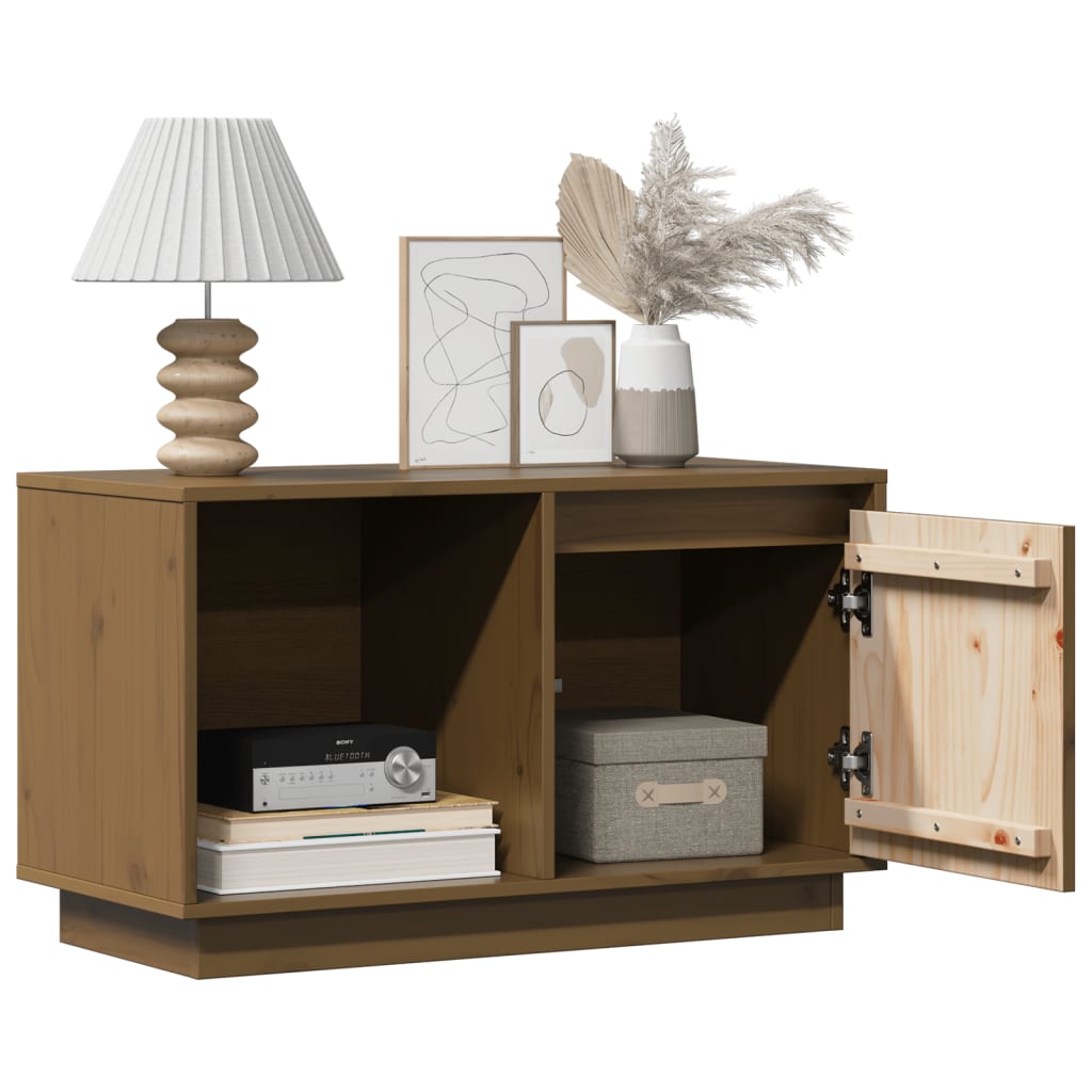 vidaXL Comodă TV, maro miere, 74x35x44 cm, lemn masiv de pin vidaXL Comodă TV, maro miere, 74x35x44 cm, lemn masiv de pin