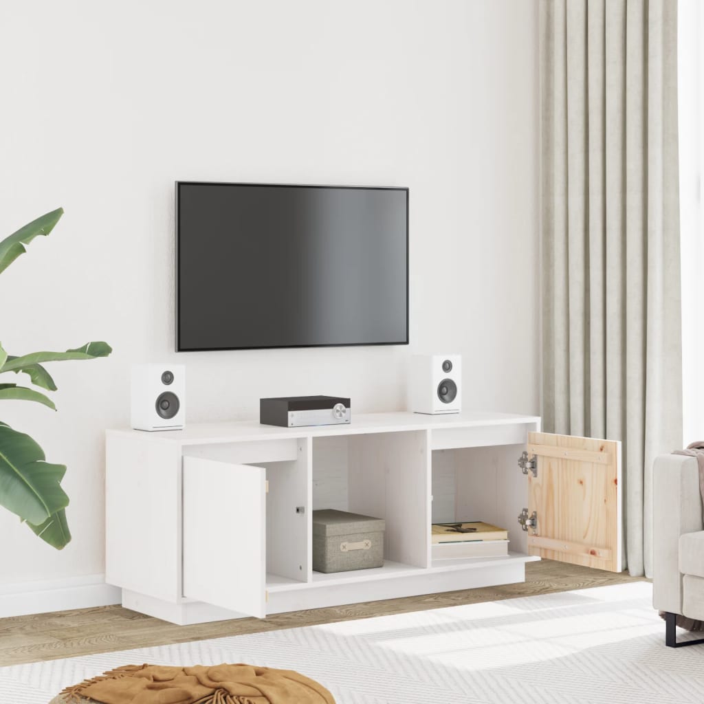vidaXL Comodă TV, alb, 110,5x35x44 cm, lemn masiv de pin