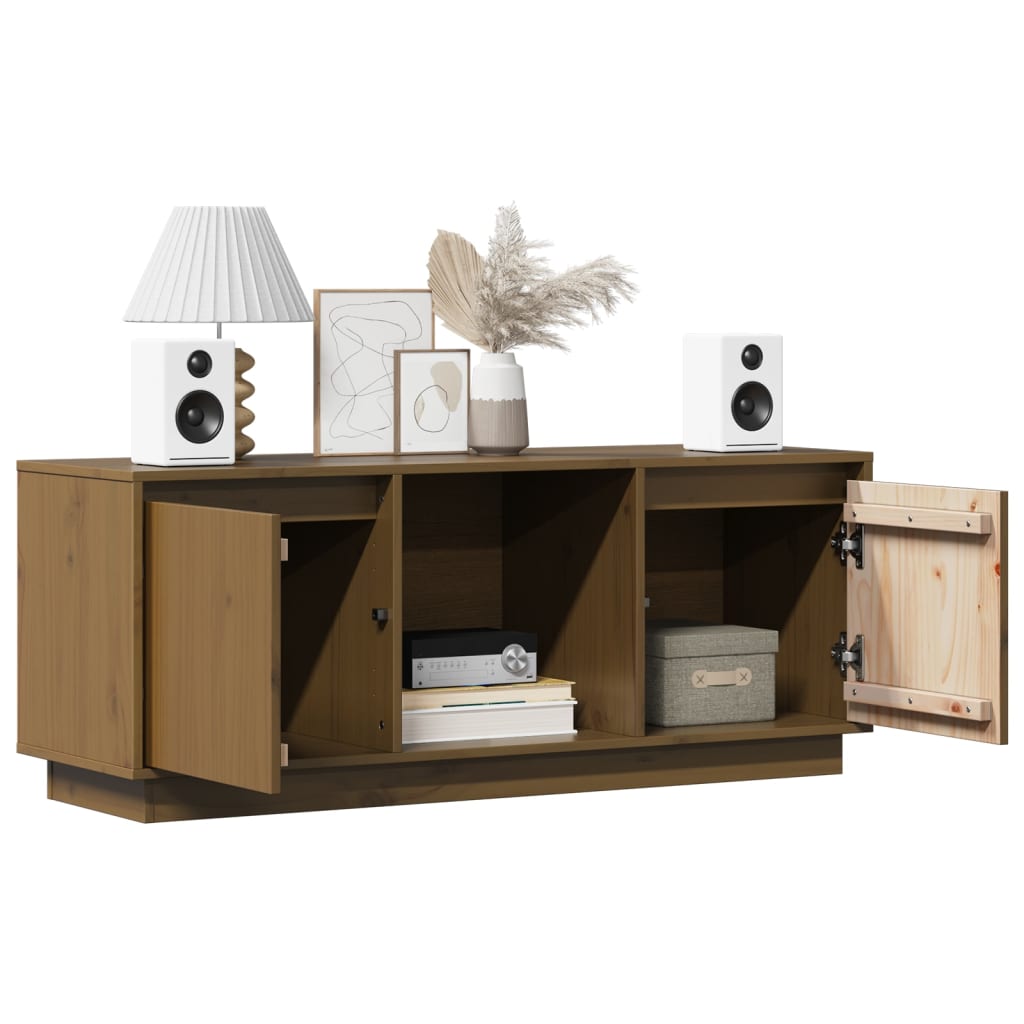 vidaXL Comodă TV, maro miere, 110,5x35x44 cm, lemn masiv de pin vidaXL Comodă TV, maro miere, 110,5x35x44 cm, lemn masiv de pin