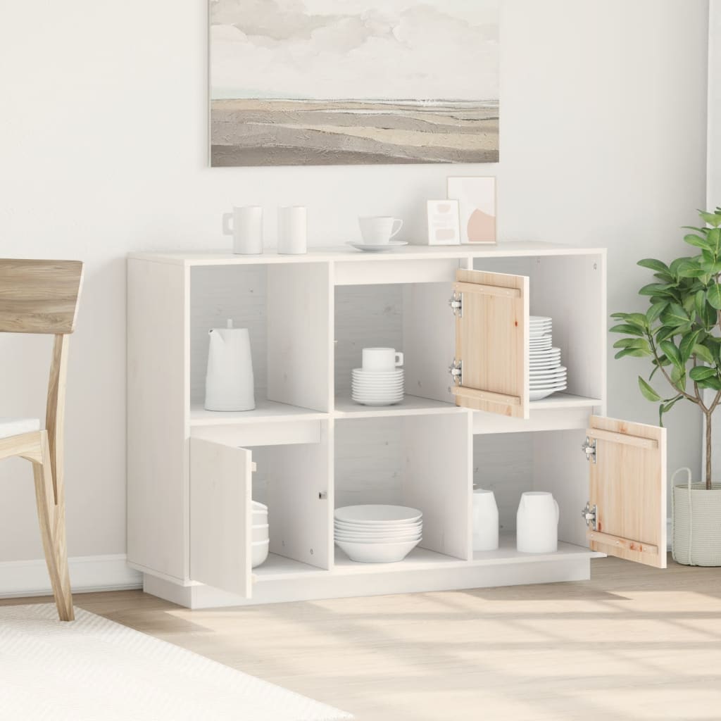 vidaXL Servantă, alb, 110,5x35x80 cm, lemn masiv de pin