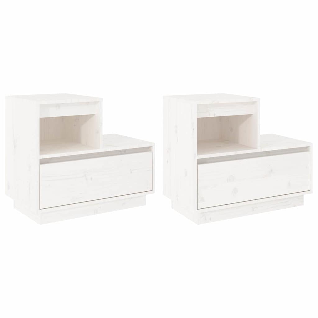 vidaXL Noptiere, 2 buc., alb, 60x34x51 cm, lemn masiv de pin vidaXL Noptiere, 2 buc., alb, 60x34x51 cm, lemn masiv de pin