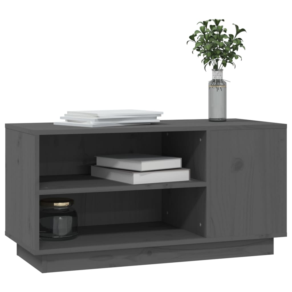 vidaXL Comodă TV, gri, 80x35x40,5 cm, lemn masiv de pin vidaXL Comodă TV, gri, 80x35x40,5 cm, lemn masiv de pin
