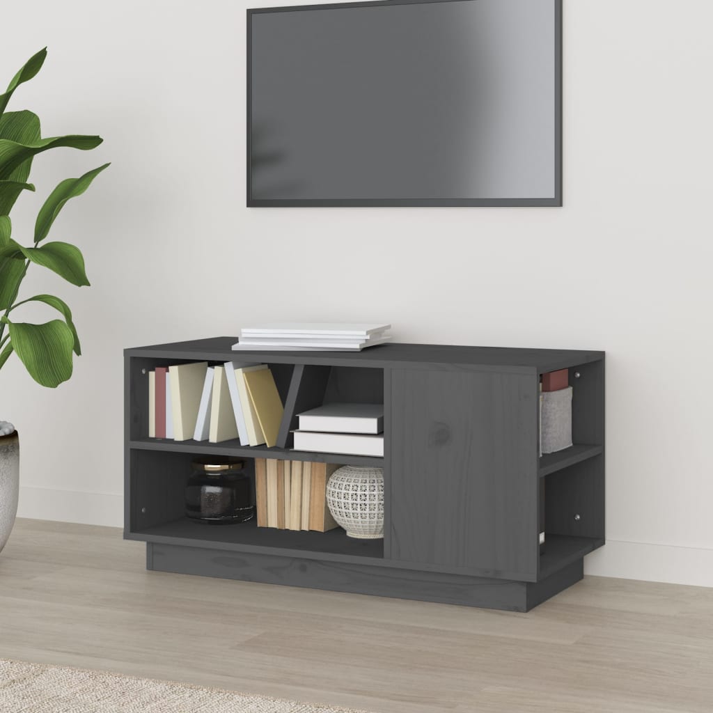 vidaXL Comodă TV, gri, 80x35x40,5 cm, lemn masiv de pin vidaXL Comodă TV, gri, 80x35x40,5 cm, lemn masiv de pin