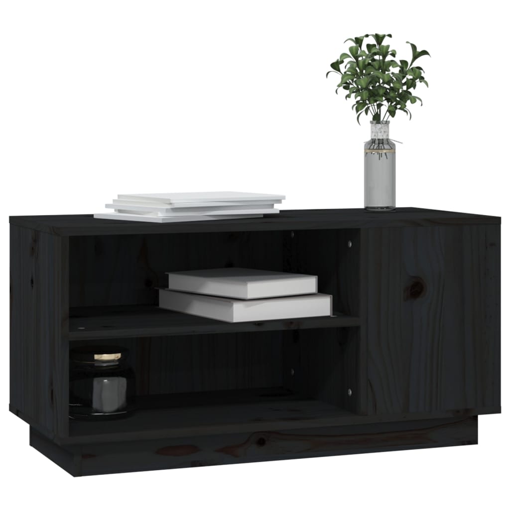 vidaXL Comodă TV, negru, 80x35x40,5 cm, lemn masiv de pin