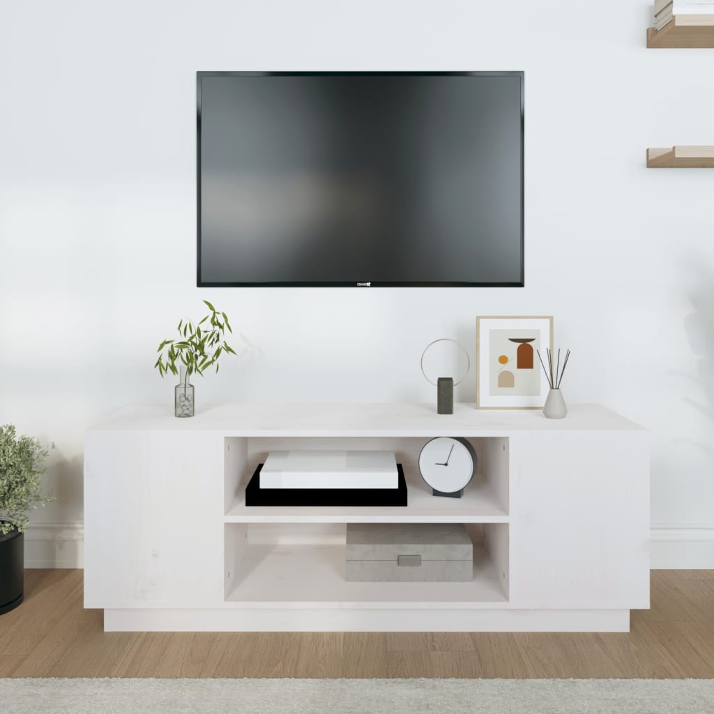 vidaXL Comodă TV, alb, 110x35x40,5 cm, lemn masiv de pin vidaXL Comodă TV, alb, 110x35x40,5 cm, lemn masiv de pin