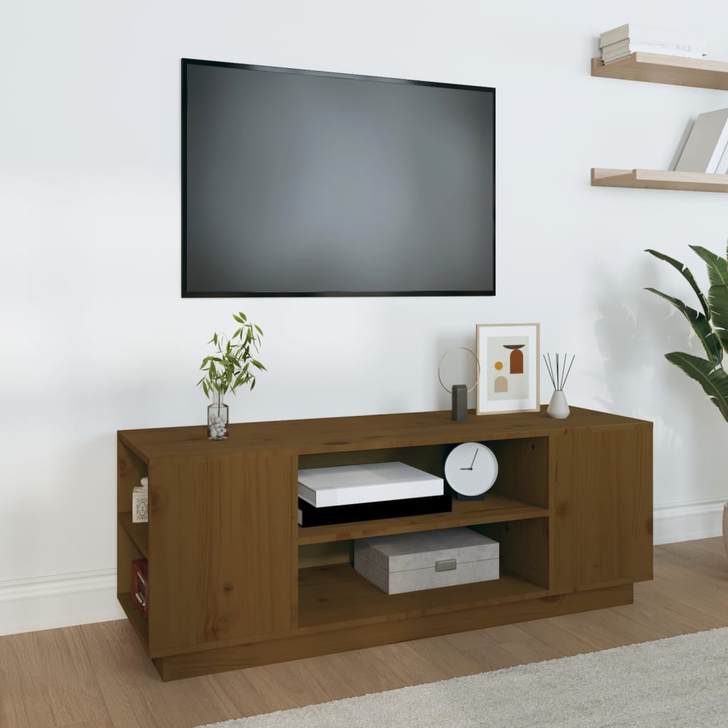 vidaXL Comodă TV, maro miere, 110x35x40,5 cm, lemn masiv de pin vidaXL Comodă TV, maro miere, 110x35x40,5 cm, lemn masiv de pin
