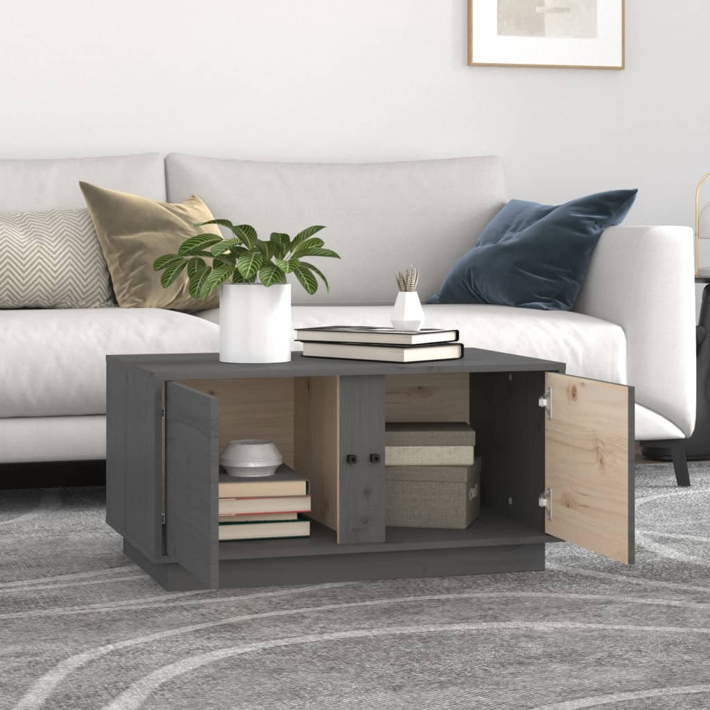 vidaXL Măsuță de cafea, gri, 80x50x40 cm, lemn masiv de pin vidaXL Măsuță de cafea, gri, 80x50x40 cm, lemn masiv de pin