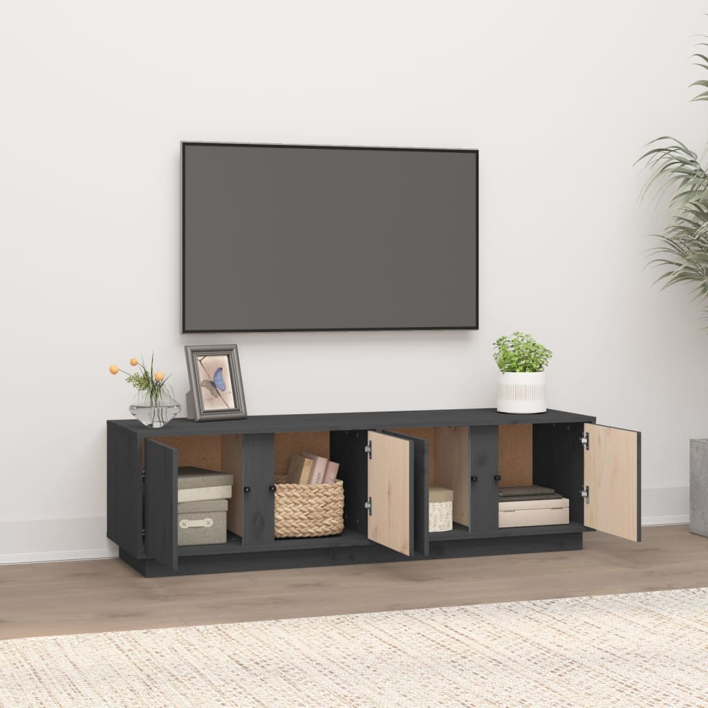 vidaXL Comodă TV, gri, 140x40x40 cm, lemn masiv de pin vidaXL Comodă TV, gri, 140x40x40 cm, lemn masiv de pin