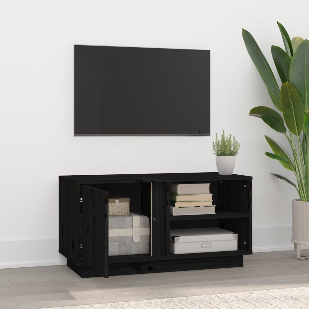 vidaXL Comodă TV, negru, 80x35x40,5 cm, lemn masiv de pin