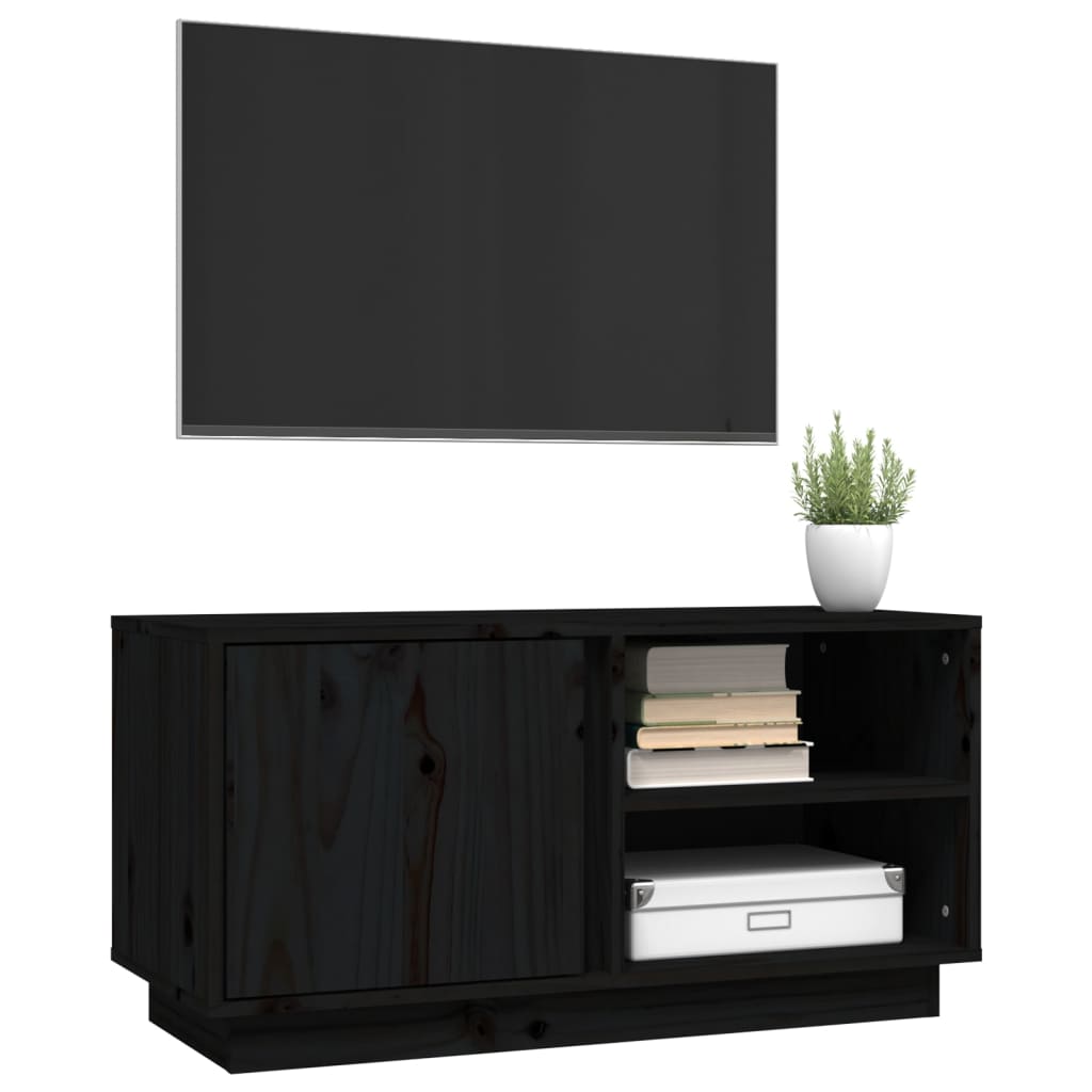 vidaXL Comodă TV, negru, 80x35x40,5 cm, lemn masiv de pin
