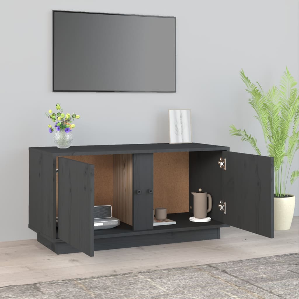 vidaXL Comodă TV, gri, 80x35x40,5 cm, lemn masiv de pin vidaXL Comodă TV, gri, 80x35x40,5 cm, lemn masiv de pin