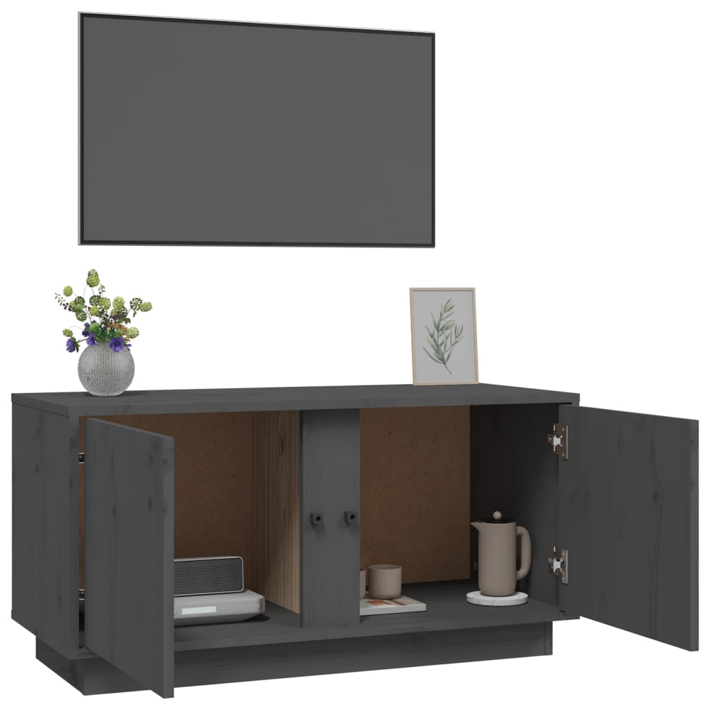 vidaXL Comodă TV, gri, 80x35x40,5 cm, lemn masiv de pin vidaXL Comodă TV, gri, 80x35x40,5 cm, lemn masiv de pin