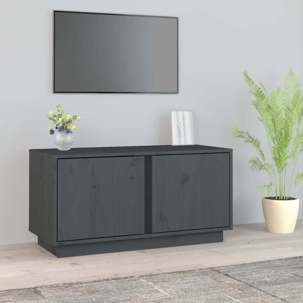 vidaXL Comodă TV, gri, 80x35x40,5 cm, lemn masiv de pin vidaXL Comodă TV, gri, 80x35x40,5 cm, lemn masiv de pin