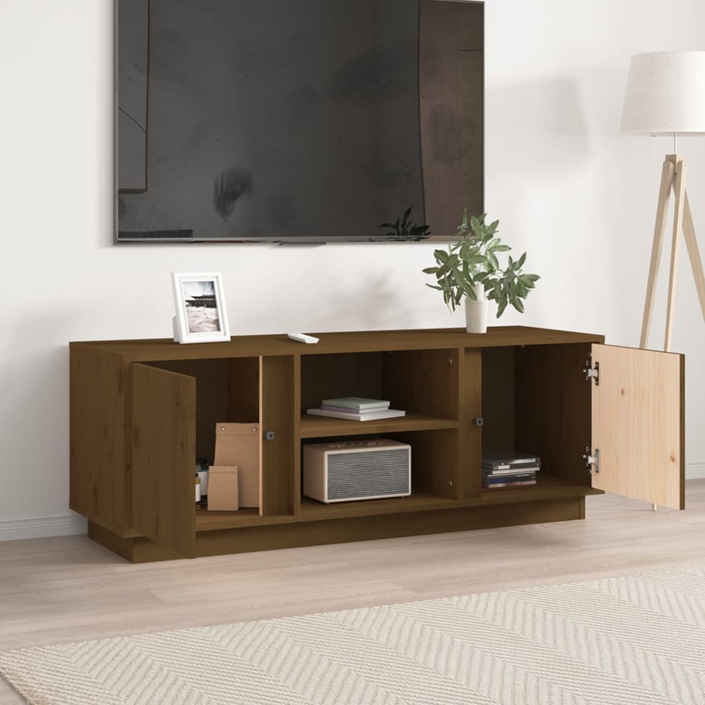 vidaXL Comodă TV, maro miere, 110x35x40,5 cm, lemn masiv de pin vidaXL Comodă TV, maro miere, 110x35x40,5 cm, lemn masiv de pin
